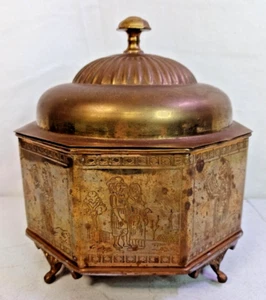 Beautiful Vintage Octagonal Brass Container Canister Lidded Trinket Box w/Feet - Picture 1 of 13