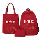 3pcs/set Shoulder Top-handle Bags Women Strawberry Print Canvas Backpacks Clutch