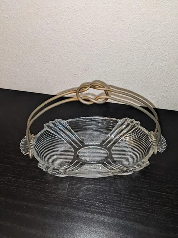 Vintage Clear Glass Basket Dish With Metal Handle Cover