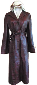 VINTAGE WOMENS MAROON LEATHER TRENCH COAT GLOVE SOFT LEATHER COAT HATSCARF~10/12 - Picture 1 of 13
