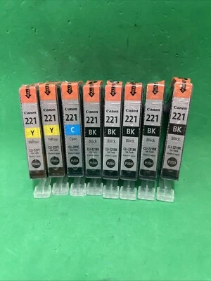 Nuevo Original Canon CLI-221BK X 2, CLI-221C, 221Y, Paquete de 5 Negro y Color Lote de 8 Foto 1 de 4