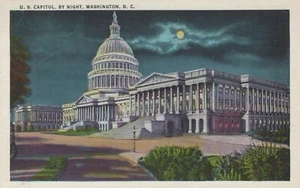 Washington DC US Kapitol bei Nacht Vintage Leinen Postkarte Washington News Co - Bild 1 von 2