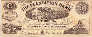 1860s The Plantation Bank New York City $100 Ephemera-Drake's Plantation Bitters - Picture 1 of 2