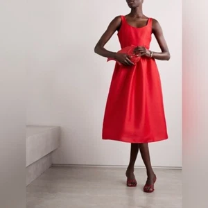 NEW Self Portrait Belted Taffeta Midi Dress Red | size UK 8 / US 4 - Picture 1 of 14
