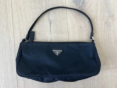 Bolso de Hombro Prada Tessuto Vintage Pochette Pequeño Negro Baguette Foto 1 de 4