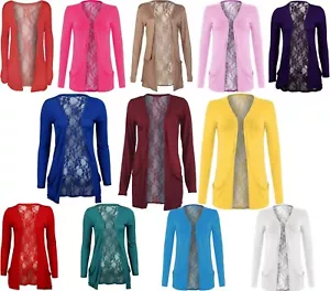 Ladies Long Sleeve Open Front Back Lace Cardigan Waterfall Boyfriend Cardigan - Picture 1 of 15