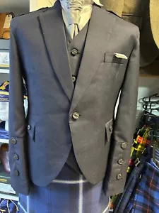 Scottish Argyle Kilt Jacket & Waistcoat in Navy Blue Crail Style in 40 Reg - Picture 1 of 10