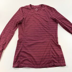 Athleta Striped Chi Long Sleeve Top Maroon/Red Thumbholes Size Small 