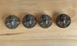 Set 4 Large Vintage Carved Bakelite Buttons Brass Filigree Fluer de lis 1 5/8” - Picture 1 of 12