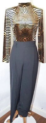 VTG CACHE Gold Label Velvet Leopard Animal Print Pants Jumpsuit Romper Womens 8 - Image 1 of 4