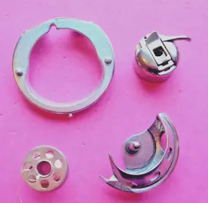 4pc OEM SHUTTLE HOOK, BOBBIN CASE, BOBBIN, RACE COVER RING JANOME SINGER F3.3 - Picture 1 of 7