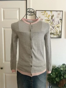 DIOR D Uniform Gray Wool Pink Trim Cardigan With Logo Size 4 - Picture 1 of 9
