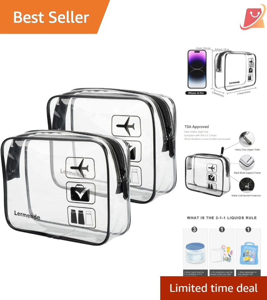 Hot 2pcs Lermende Clear Toiletry Bag Approved Travel Carry on Airport Airline