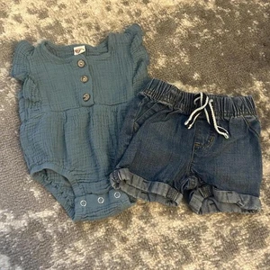 Jumping Beans Baby Mädchen Sommer Outfit Einteiler & Jeans Shorts 6 Monate - Bild 1 von 7