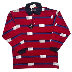 NUEVO Polo de Rugby a Rayas Rojas y Azules Ralph Lauren Vintage Años 90 Logo AOP Mediano - Imagen 1 de 9