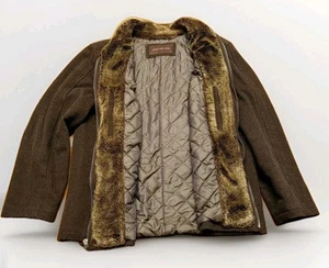 Vintage MARC NEW YORK Wool Jacket Size Large Brown Faux Fur Heavy Duty Full Zip - Picture 1 of 20