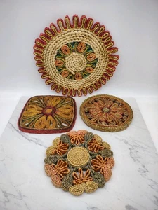 Juego De Colección De Remaches De Paja De Rafia Almohadillas Calientes Mimbre Ratán Boho Decoración De Pared - Imagen 1 de 10