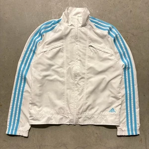 Vintage Y2K Adidas Full Zip Windbreaker Track Jacket M White Baby Blue 2000s - Picture 1 of 7