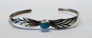 Native American Sterling Silver Turquoise Leaf Cuff Bracelet Emery E - Imagen 1 de 7