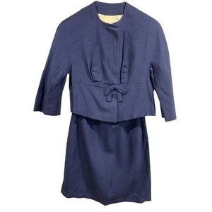 Tuta XS vintage anni 50 2 pezzi gonna foderata blu navy a scatto lunghezza ginocchio cosplay un - Foto 1 di 10