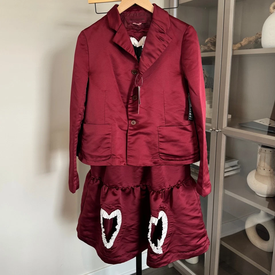 Comme Des Garcons 女孩裙子夹克套装缎面心形镂空荷叶边 2 件 — 第 1/4 张图片