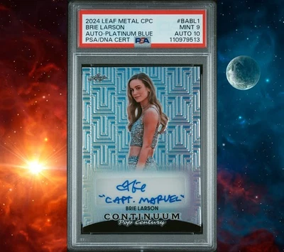 2024 Leaf Pop Century Metal Continuum Blue Brie Larson Marvel /25 PSA 9 AUTO 10 - Image 1 of 2