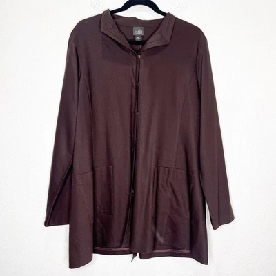Eileen Fisher 羊毛拉链运动衫发誓棕色大号 — 第 1/4 张图片
