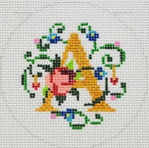 Needlepoint Handpainted Lee BJ Canvas Letter A 3" - Picture 1 of 4