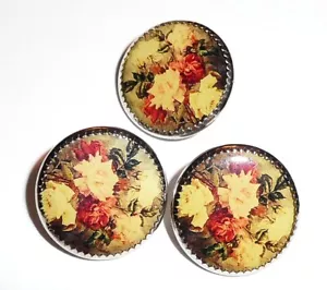 "Maravillosos Botones Vintage Rosas (3) Base Plateada Acrílico Cúpula de Burbuja Top 3/4" - Imagen 1 de 5