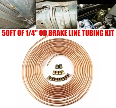 (Envío a EE. UU.) Kit de tubería de línea de freno de hierro y cobre rollo de bobina de 1/4" OD 50 pies con accesorios 16X Foto 1 de 4