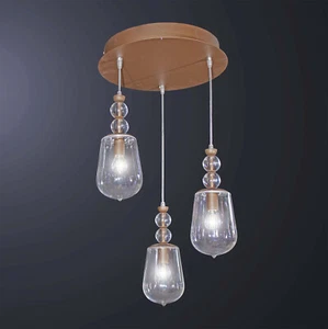 Lampara A Colgante Vintage de Metal Marrón y Cristal 3 Luces Bga 3536 - Imagen 1 de 2