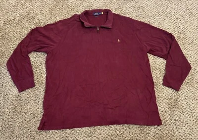 Polo Ralph Lauren Sweater Mens 3XLT Tall Burgundy Red 1/4 Zip Estate Rib Jacket - Image 1 of 4