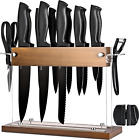 Kitchen Knife Set Block 15pcs Black Sharp Wood Acrylic Stainless Steel Knives