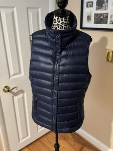 GAP Puffer Vest Womens Sz L Navy Blue Down Filled Nylon Full Zip & Snap Quilted - Picture 1 of 7