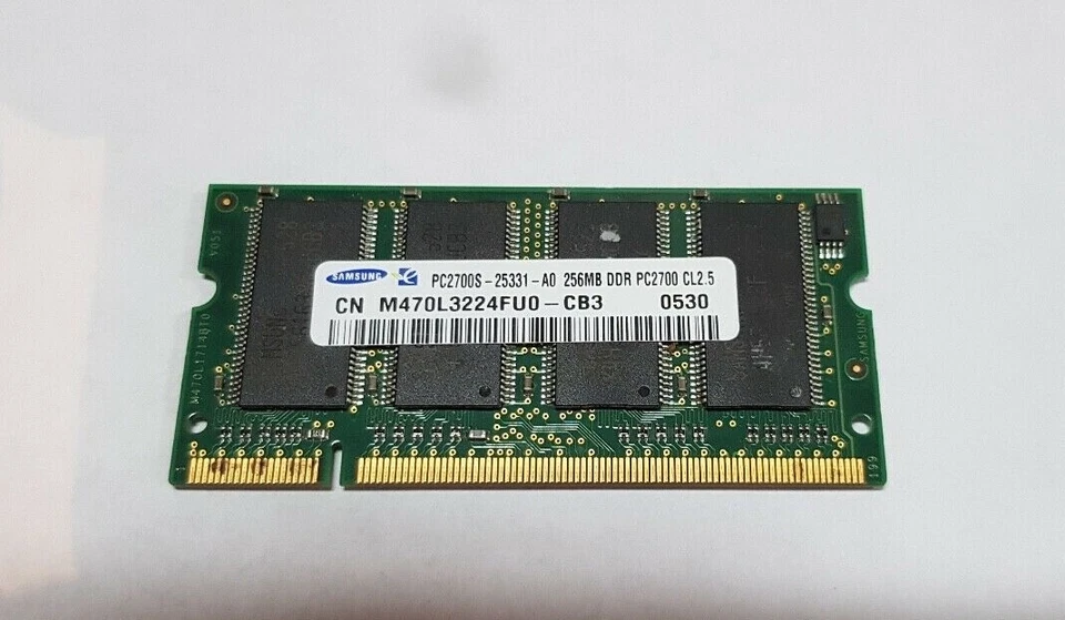 SAMSUNG APPLE M470L3224FU0-CB3 256MB PC2700S DDR LAPTOP 200-PIN SO-DIMM RAM - Image 1 of 1