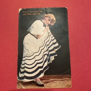 1908 " Kommst du nicht raus und spielst mit mir?"" Romantische Postkarte - Bild 1 von 2