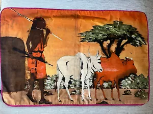 African Handmade Batik Art Cushion cover Piped & Interlined Mid Century Buffalo - Picture 1 of 6