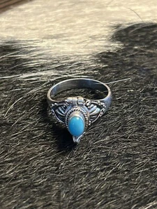 Sterling Silver And Turquoise Poison Ring Size 7 - Picture 1 of 2