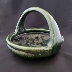 Antique Japanese OLD ORIBE ware Pottery Plate Bowl Deep Green Width:21cm/8.2inch - Picture 1 of 12