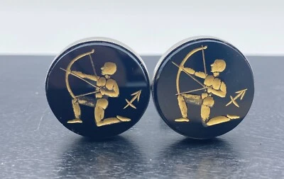 Винтажный из чистого серебра позолоченный Стрелец гороскоп лучник ̼ запонки - Изображение 1 из 4