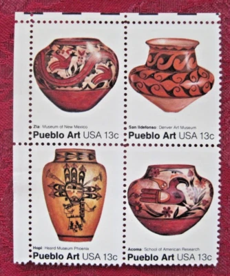 US Scott #1706-09 Pueblo Art Pottery 1977 Block of 4 13¢ Stamps Mint - Image 1 of 2