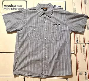 RANCID RARE VINTAGE 1994 BUTTONED COLLARED BLUE PINSTRIPE SHORT SLEEVE SHIRT - Picture 1 of 10
