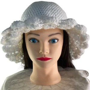 Gehäkelter Fischerhut Retro Cloche-Stil weiß Handarbeit Erwachsenengröße neu - Bild 1 von 7