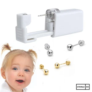 Ohr Piercing Set - Kinder Silber Gold Kurz Pfosten Ohrstecker Pistole Home Self - Bild 1 von 4