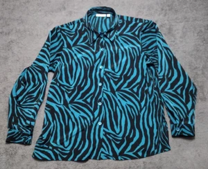 Susan Graver Shirt Womens Large Button Up Long Sleeve Organic Pattern Turquoise - Picture 1 of 9
