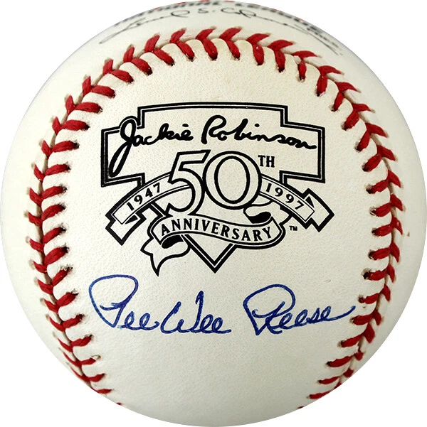 Harold Pee Wee Reese Signed Jackie Robinson 50th Anniversary NL Baseball PSA - Image 1 of 2