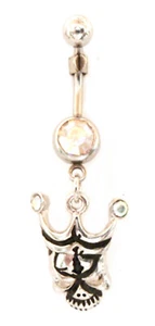 Belly Ring Skull Tiki w/Aurora Gems Dangle Naval Steel  - Picture 1 of 3