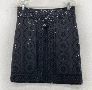 TORY BURCH Rock 8 Medaillon bestickt Pailletten verziert Bleistift Mini schwarz - Bild 1 von 9