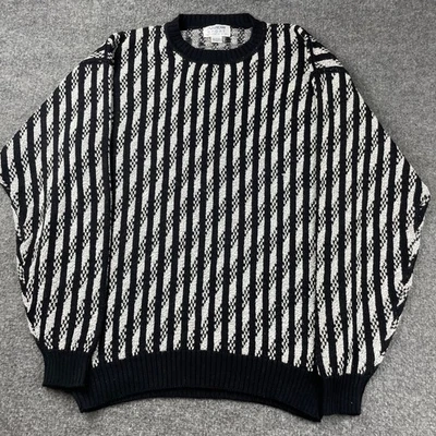ARROW SPORT Sweater Men's Extra Large Tall Black Whit Strip Knitted Holiday XMAS - Image 1 of 4