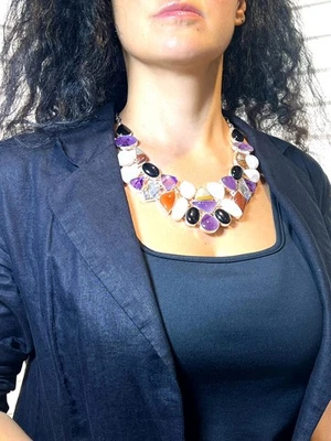 Handgefertigtes Designer Collier | Halskette mit echten Natursteinen | Unikat - Bild 1 von 4